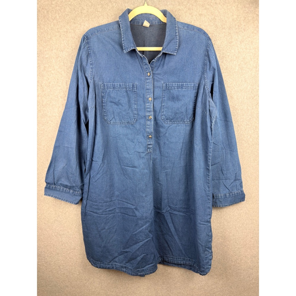 Old Navy Denim Shirt Dress Womens XL Blue Cotton Long Sleeve Button Front Mini